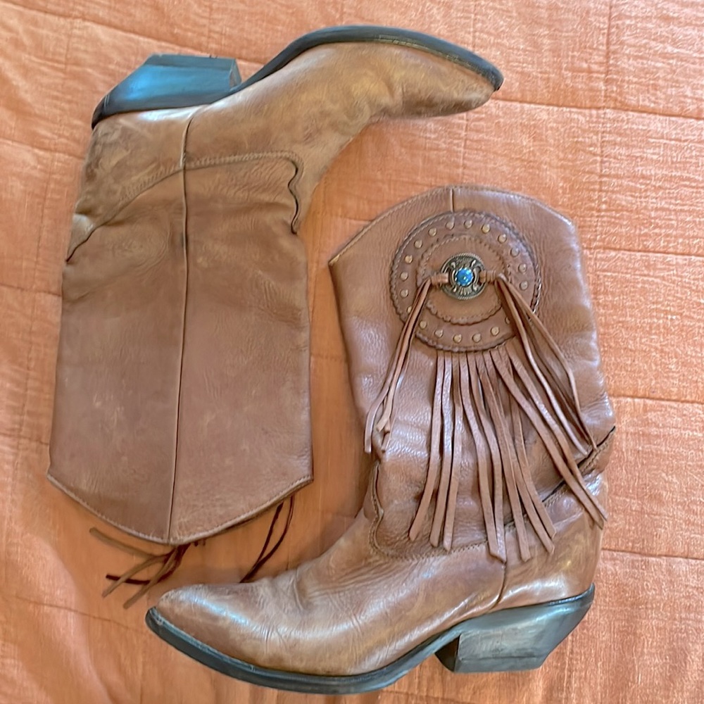 Vintage leather fringe Zodiac western cowboy boot